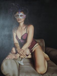 pintura realista mujer, vino y bohemia 3